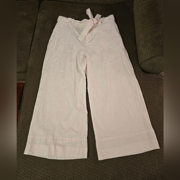 Banana Republic Linen Pants Womens 14 White Blake Cropped Mid Rise Belted - Picture 4 of 13
